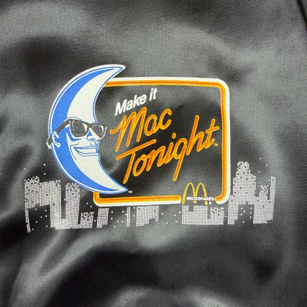 Vintage Pla-Jac McDonalds Mac Tonight Satin Jacket Black Varsity‎ Bomber Small